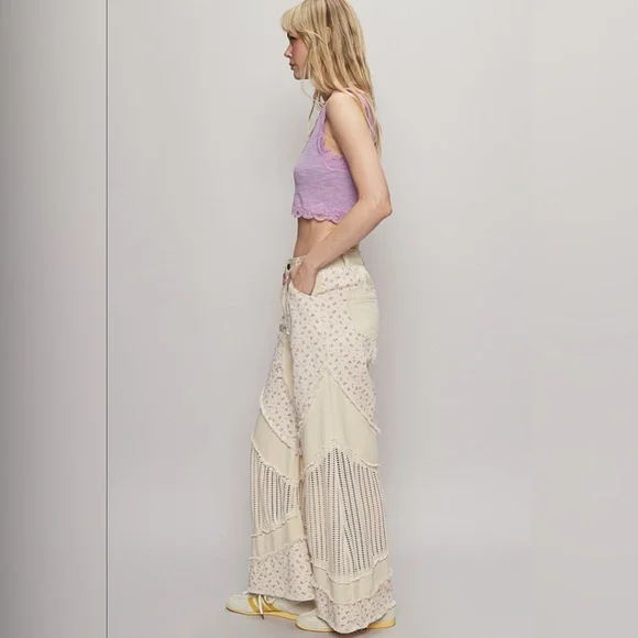 162. POL Cream Floral Patchwork Pants - Picture 4 of 4